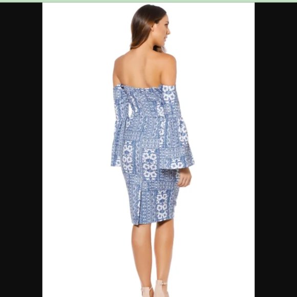 NEW - ELLIATT - Manet Midi Strapless Dress in Blue and White - Picture 3 of 8